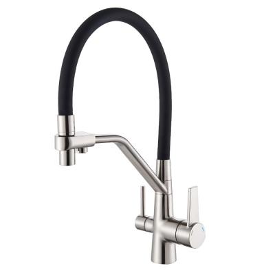 China Contemporary Brushed Nickel Crane For Kitchen Pull Out Filtered Spray 360 Ways Of Rotation Water Filtration Faucet Three Pull Down Mixer Kitchen Faucet for sale