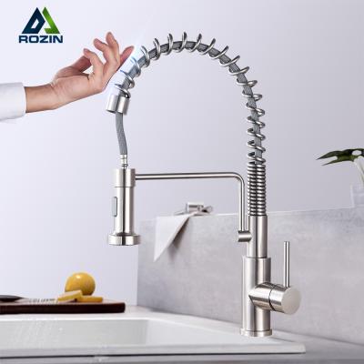 China Sense Faucets Rozin Black Kitchen Faucet Sensor Touch Control Faucet Brushed Nickel Pull-Down Kitchen Faucet 360 Degree Rotation Mixer for sale