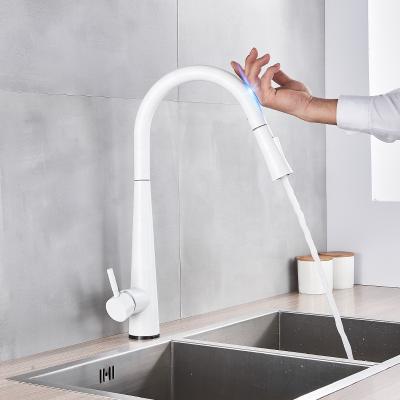 China Nordic White Lead Free Kitchen Faucet Sensitive Touch Sensor Smart Touch Control Kitchen Faucet Stainless Steel Taps Sense Faucet for sale