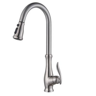 China Contemporary Brushed Nickel Stainless Steel Two Way Pull Out Sprayer With Single Break Kitchen Faucet 360 Rotate Handle Mixer Tap Sink Crane for sale