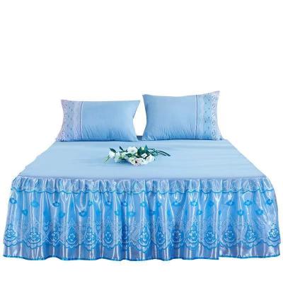 China Other Home Embroidery Lace Up European Cotton 3pcs Bedding Set Bedspread Bed Skirt for sale