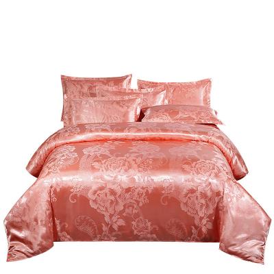 China Other 100% Polyester Satin Jacquard Sheet Set Silk Wedding Queen Size Bridal Duvet Cover Satin Luxury Bedding Set for sale