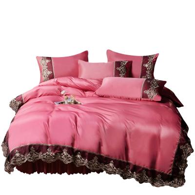 China Summer anti-pilling ice cream four-piece set lace bedsheet real silk comforter set European silk comforter set for sale