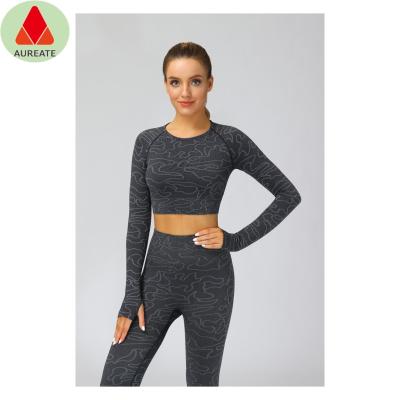 China Breathable Yoga Gym Sports Leggings Long Sleeve Cooling Crop Top Set For Workout Clothing Woman for sale