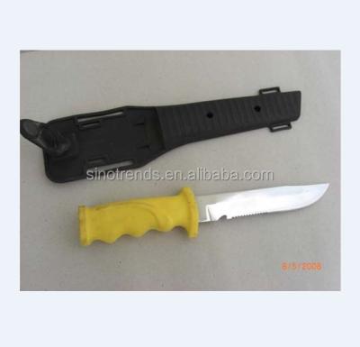 China Non-variable navy scuba knife diving equipment fish fillet knife with plastic handle and platic sheath for sale