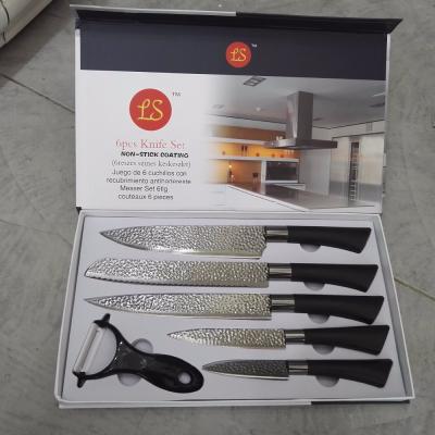 China Sustainable 7 Pcs Stainless Steel Titanium Coated Embossed Blade Kitchen Knife Set With Ceramic Peeler for sale