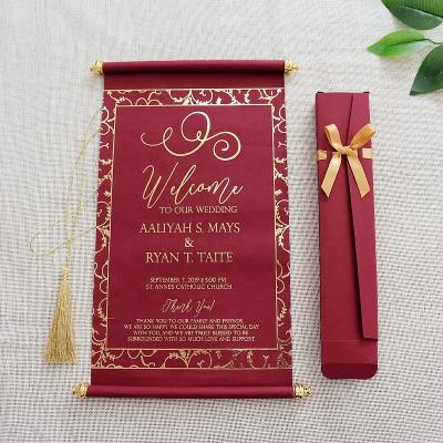 China Cheap Vellum Paper Price Custom Design Scroll Invitation With Box And Tassel for sale