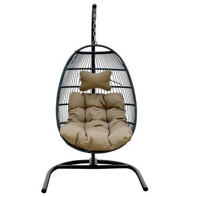 China Modern Outdoor Rattan Wicker Double Egg Swing Hanging Chair With Metal Bracket Furniture Color Hardware Home Place General Pattern for sale