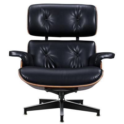 China EMS Foldable Black Peeled Leather Chair With High Quality Ottoman Low Price For Back Comfort for sale