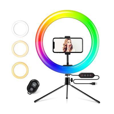 China 2021 Amazon Best Selling 10 Inch Online Video Conferencing RGB Ring Light With Table Tripod Selfie Blog Makeup Video Photography Vlog Online Kit for sale