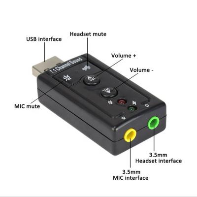 China 3D Stereo Audio Computer Adapter USB Sound Card 7.1 Channel to Microphone Stereo Speaker Adapter Sound Computer Peripherals for sale