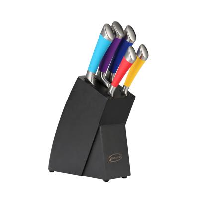 China 6Pcs Durable Colorful German Stainless Steel Kitchen Knife Block Set With ABS Handle for sale