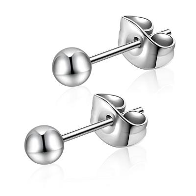 China Fashion 100% Pure Nickel Free Hypoallergenic Titanium Steel Ball Post Stud Earrings With Butterfly Back Closure for sale