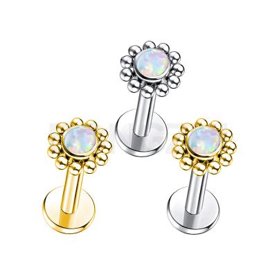 China Romantic Titanium Opal Stone Ear Stud Earring Nose Helix Cartilage Lip Labret Petal Shape Flower Zirconia Astm F 136 Piercing Jewelry for sale