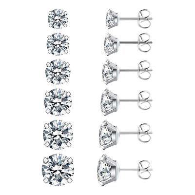 China CLASSIC Zircon Jewelry Women's Clear Round Zircon Stud Earrings Stainless Steel Zircon Stud Earring for sale