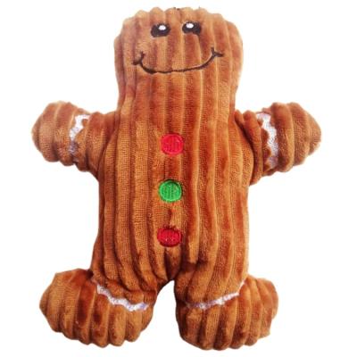 China Viable Manufacturer Wholesale Custom Soft Corduroy Gingerbread Man Stuffed Squeaky Plush Dog Toy for sale