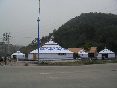 China Yurt Camping Tent White With Some Paintings , Mongolian Homes Yurts For  Leisure Party for sale