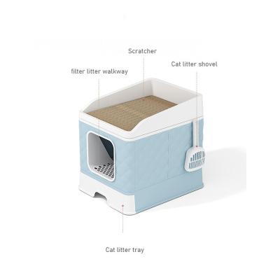 China Stored Collapsible Cat Litter Box With Scratching Flags Large Trash Can With Free Cat Litter Scoop for sale