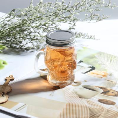 China Wholesale 500ml Home Daily Life Skull Mason Jars Creative Mason Bottle Glass Coffee Mug With Lid for sale