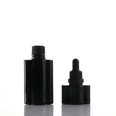 China Classic Matte Black Square Essential Oil Dropper Bottles With Aluminum Dropper Cap for sale