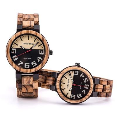 China Luminous hands DONDO DEER Japan movt quartz couple watches custom logo engraved wooden watch for men and women for sale