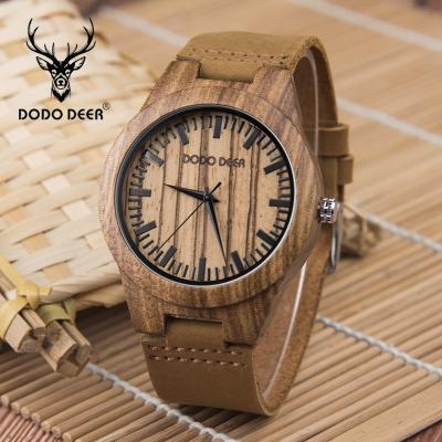 China Wholesale Wooden Chronograph DRONDE RED DEER Natural Brand Name Watches OEM With Quartz Watch Genuine Leather Custom for sale