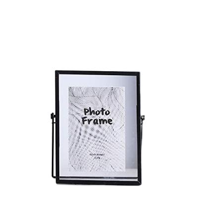 China Home Decoration Good Selling Large Metal Bead Desktop Photo Frames Black Metal Pressed Photo Glass Frame for sale