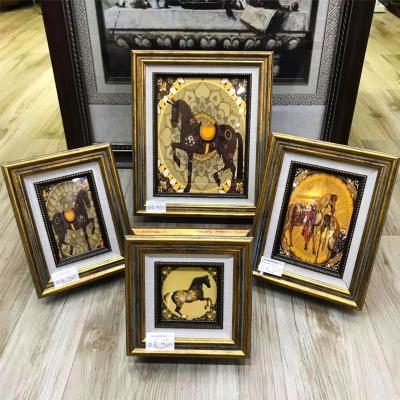 China Antique Picture Frame Embossed Vintage With Blue Wooden Mat Tabletop Wall Display Golden Picture Frames for sale