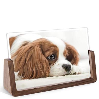 China Durable eco-friendly rustic wooden photo frames with walnut base wood high definition acrylic glass covers for table or desk display for sale