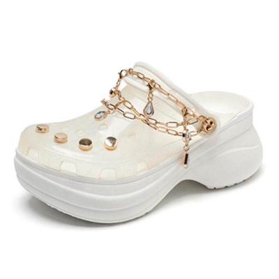 China Manufacturer New Transparent Women's Slipper Lady Girl Platform Clog Women's Shoes Crystal Chain Jelly Clogs Shoes for sale