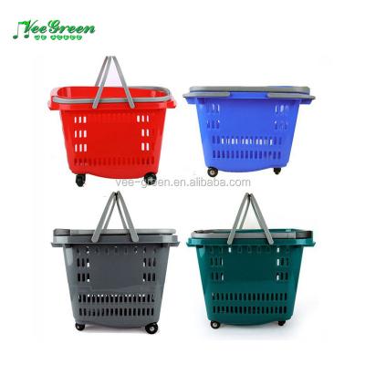 China PP+PU+Duralumin Luggage Plastic Wheeled Rolling Shopping Basket For Grocery Store for sale