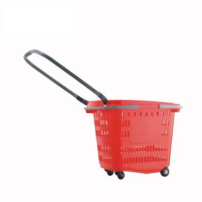 China Rolling Plastic Unfolding Shopping Basket Trolley With Wheels for sale