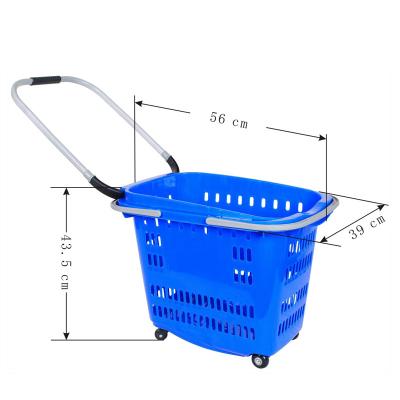 China Unfolding Portable Hand Rolling Shopping Basket Trolley With Casters for sale