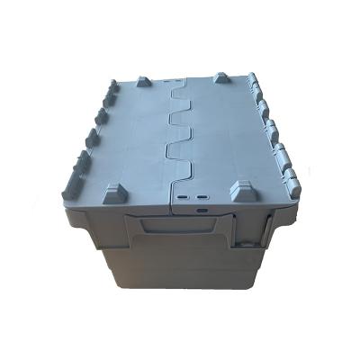 China Solid Small Capacity 20L Stackable Box Plastic Crate With Hung Lids for sale