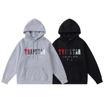 China Red and black plush embroidery towel waterproof Trapstar sweatpants and hoodie set trapstar tracksuit for sale