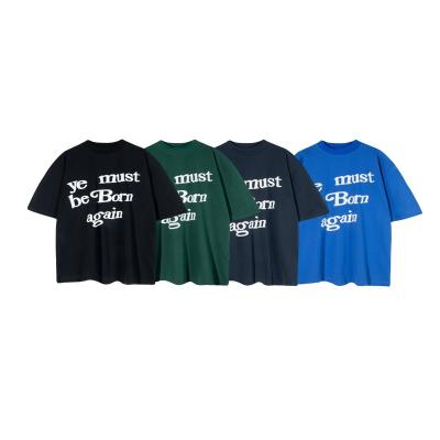 China EL flash Kanye Rebirth flash letter sleeve crewneck T-shirt men's and women's loose loose short trend apparel for sale