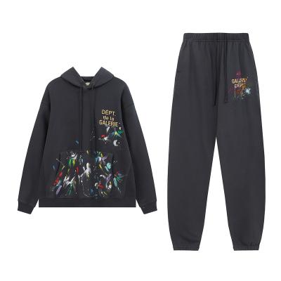 China Gallery department hoodie breathable sweatpants and hoodie overall sport wear ink splatter letter graffiti hand drawn men clothes for sale