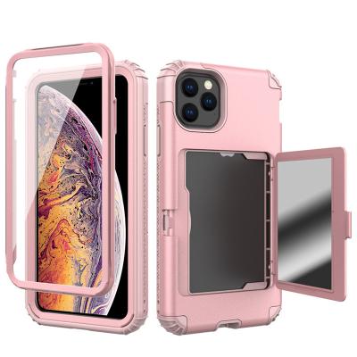 China 100% Eco-friendly Phone Case For iPhone 11 Case Wallet Design With Hidden Mirror And Card Holder Back Heavy Duty Shockproof Protective Case For iPhone 11 Pro for sale