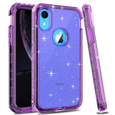 China 100% Eco-friendly Phone Case For Iphone XR Clear Case Glitter Defender Case 3 In 1 Heavy Duty Shockproof Back Cover For Iphone xs max for sale