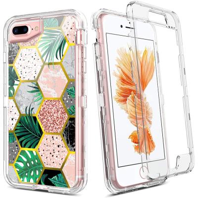 China Shockproof For Iphone 7/8 Case Luxury Marble Shockproof Resistant Three Layers Cover Device Phone Case For Iphone 7/8 plus for sale