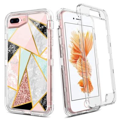 China 100% Eco-friendly Phone Case For Iphone 6/7/8 Luxury Marble Resistant Phone Case 3in1 Plus Shockproof Case For Iphone SE 2022 5G for sale