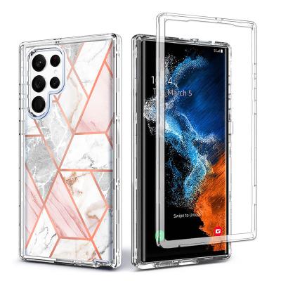 China Shockproof For Samsung S22 Ultra Case Marble Design Heavy Duty Three Layer Phone Cover For Samsung Galaxy S20 S21 Fe S22 Plus Note 20 Ultra for sale