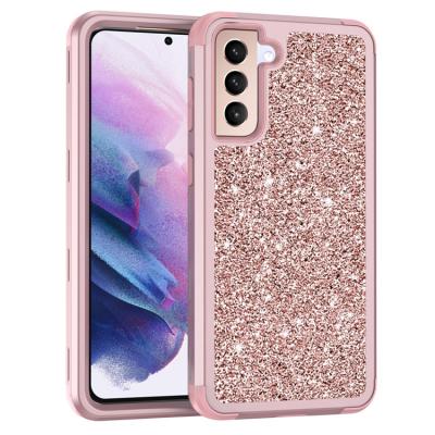 China Wholesale Luxury Glitter Shockproof Resistant Three Layer Mobile Phone Case For Samsung S21 Fe 5G Case for sale