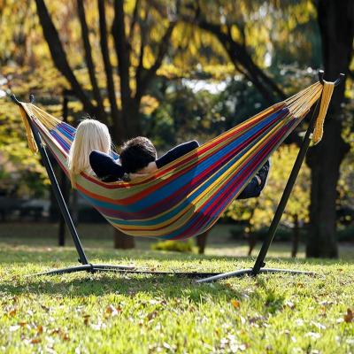 China Cotton Hammock With Stand CZX-373 Hot Selling Double Canvas Hammock With Space Saving Steel Stand, Tropical (450 Pound Capacity - Premium Carry Bag Included) for sale