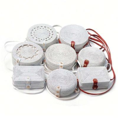 China Fashion ; Indonesia Factory Women Round Beach Bag Beach White Rattan Shoulder Bag Bali for sale