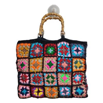 China Autumn and winter fashion ladies handbags cotton, Bohemian wool crocheted 2021 large capacity hollow large travel bag for sale