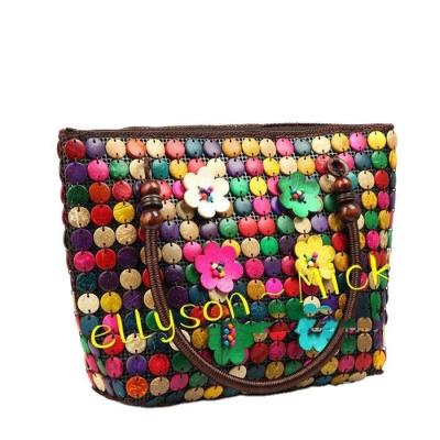 China New PP Features Women's Ethnic Coconut Shell Bags Women's Bags Shoulder Retro Coin Diagonal Handmade Beaded Purse for sale