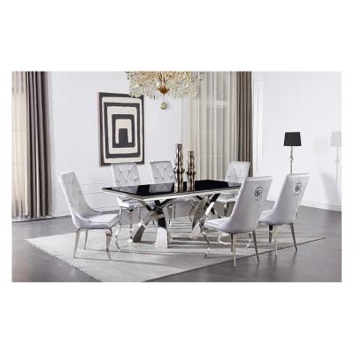 China Best Price Metal Furniture Luxury Rectangular Dining Table High Quality Top Sight Glass Modern Dining Table for sale