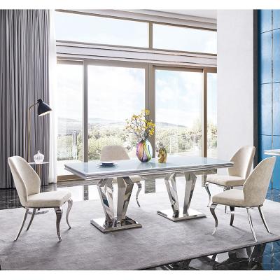 China Top high quality best price glass dining table glass and furniture modern stainless steel dining table for sale