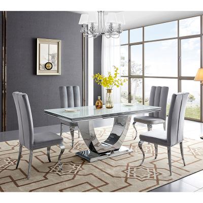 China Dining Room Furniture MESAs Rectangle Tempered Glass Chrome Legs Glass Top Hot Selling Dining Table for sale